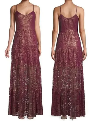 Dress the Population Antoinette Sleeveless Long Dress Burgundy/Gold Women's S