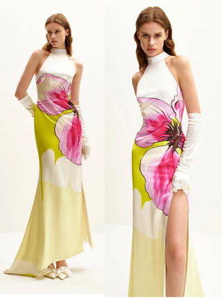 NWT JW PEI Olivia Floral Halter Neck Maxi Gown Dress Multicolor Women's Size 4