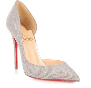 Christian Louboutin Iriza 100 Glitter Heel d'Orsay Stilettos Pumps Silver EU 39