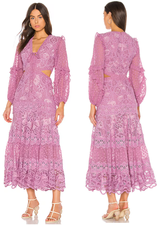 Alexis Zendaya Embroidered Lace Cut Out Maxi Dress Lilac Macrame Women's Small