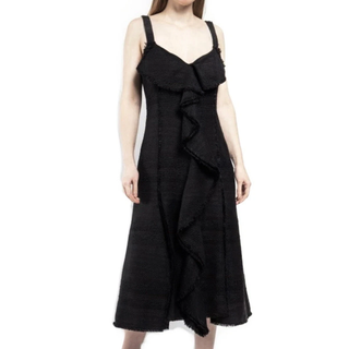 NWT Proenza Schouler Sleeveless Ruffled Textured Tweed A-Line Midi Dress Black 6