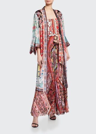 NWT Alice & Olivia Lynn Reversible Printed Satin Kimono Kaftan Multi Womens XS/S