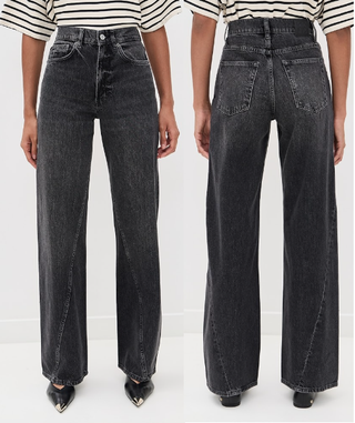 Anine Bing Brie High Waisted Denim Wide Leg Jeans Washed Black Women's Size 27
