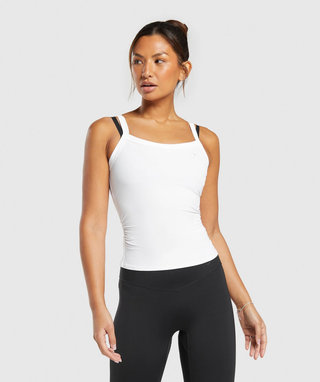 NWT Gymshark Elevate Sleeveles Slim Fit Scoop Neck Ruched Tank Top White Women S