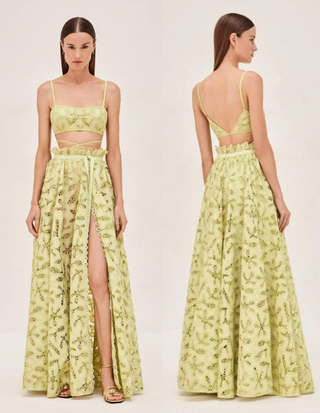 NWT Alexis Riva Embroidered Lace Trim Crop Bralette Top Citron Women's Size Medium