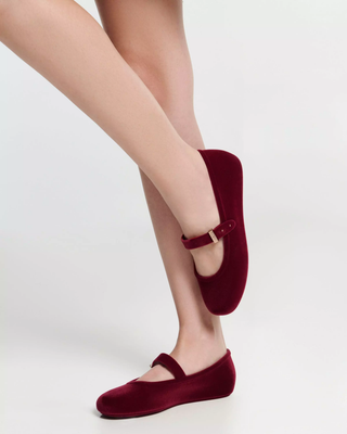 NWOT Melissa Velvet Slip On Mary Jane Soft Ballerina Flat Red Flocked Womens 8