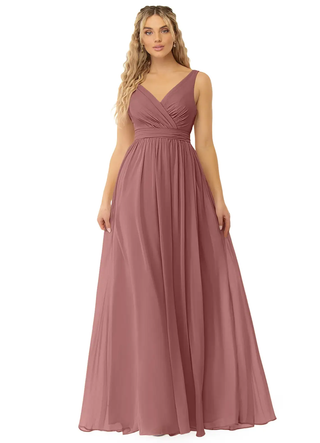 Azazie Kora A-Line Pleated Chiffon Bridesmaid Dress Desert Rose Womens Size A4