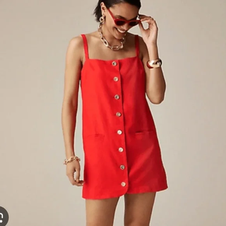 NWT J. Crew Claudia Linen Sleeveless Button Front Tank Shift Mini Dress Red XS