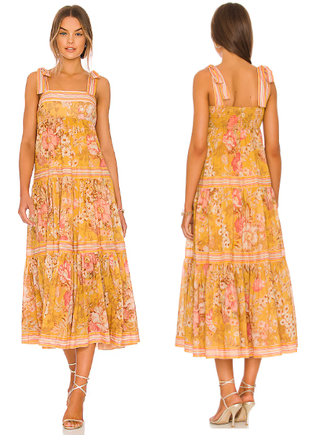 Zimmermann Pattie Tie-Shoulder Midi Sundress Mustard Floral Women's Size 1 / S