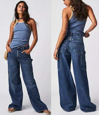 Agolde Cotton Magda High Waisted Loose Fit Denim Cargo Carpenter Jeans Blue 23