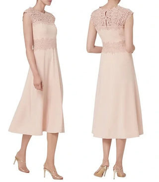 L.K. Bennett Selene Lace & Crepe Cap Sleeve Fit & Flare Midi Dress Blush Women 2