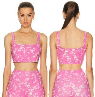 LoveShackFancy Adara Floral Active Sport Bra Bubble Sunshine Pink Women's XS