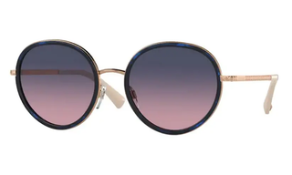 Valentino VA2051 Blue Havana and Gold Gradient Lens Round Metal Sunglasses