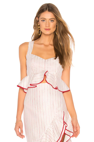 NWT Alexis Iman Sleeveless V-Neck Ruffle Crop Top Rouge Stripes Women's Small