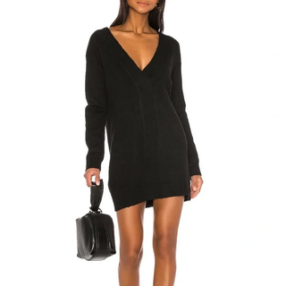 NWT Lovers and Friends Skyla V-Neck Mini Sweater Dress Black Women's Size XS