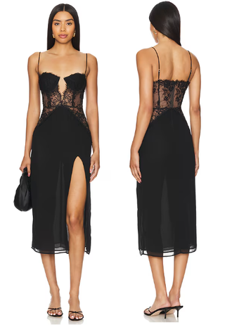 NBD Rosabelle Sleeveless Sheer Lace Pencil Midi Dress Black Women's Size Medium