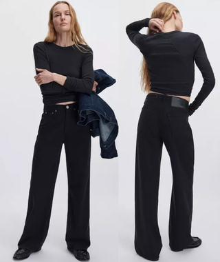 Rag & Bone Logan Featherweight Mid-Rise Wide-Leg Jean Black Women's Size 24