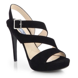 Prada Suede Stilettos Heel Strappy Platform Sandals Black Women's Size EU 37.5