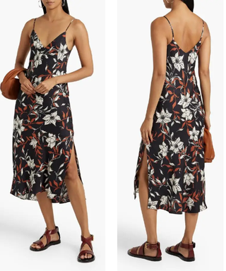 NWT Rag & Bone Mallory Floral Silk Blend Midi Slip Dress Black Brown Women's 8