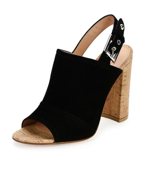 Gianvito Rossi Sierra Suede Cork Block Heel Slingback Sandal Black Women EU 38.5