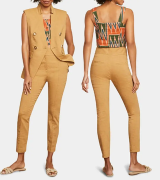 Veronica Beard Lago Slim Tailored Linen Blend Ankle Pants Camel Women's Size 00