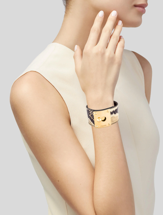 Fendi Wide Brown/Gold Snakeskin Cuff Bracelet with Gold Clasp M