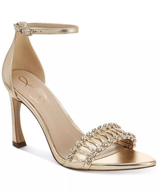 NWOT Sam Edelman Evelynn Metallic Leather Rhinestone Strappy Heels Gold Womens 9