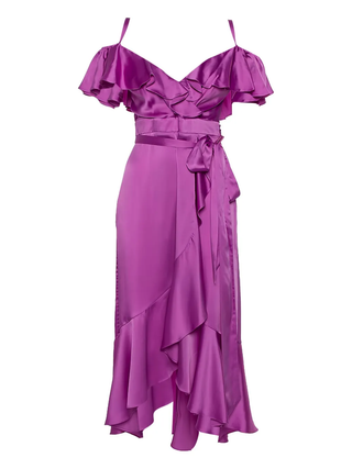 Temperley London Faux Wrap Midi Dress with Ruffles, Purple Women's Size US 8