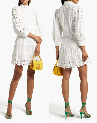 NWT Alice + Olivia Clark Pintucked Broderie Anglaise Mini Dress White Women's  4