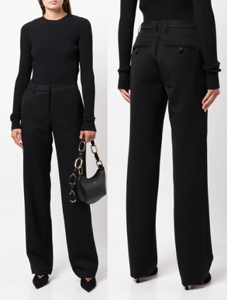 Anine Bing Wool Flat Front Straight Leg Trouser Pants Black Women's 38 FR / US 6