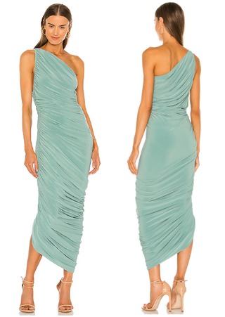 NWT Norma Kamali Diana Asymmetrical Ruched Bodycon Dress Vintage Mint Women's S