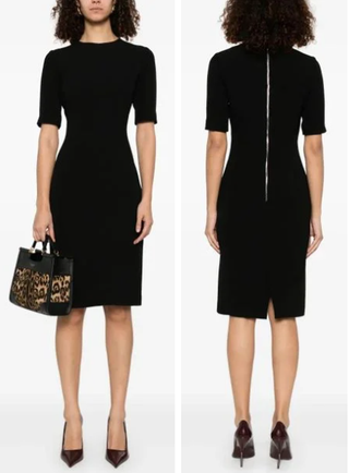 Giorgio Armani Silk Short Sleeve Round Neck Midi Sheath Dress Black Women's US 8