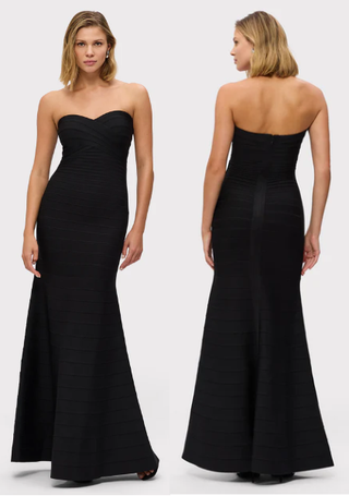 Herve Leger Strapless Bandage Formal Cocktail Long Dress Black Womens Size Small
