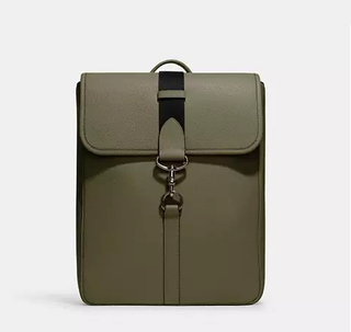 Coach Blaine Refined Pebble Leather Preppy School Backpack Gunmetal/Olive Drab