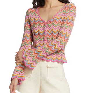 Derek Lam 10 Crosby Arya Cotton-Blend Cardigan Sweater Pink Multi Women's Medium