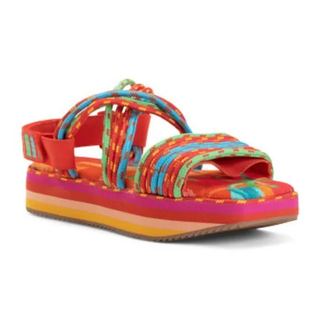 NWT Farm Rio Tropical Embroidered Rope Straps Platform Sandals Women's Orange 5