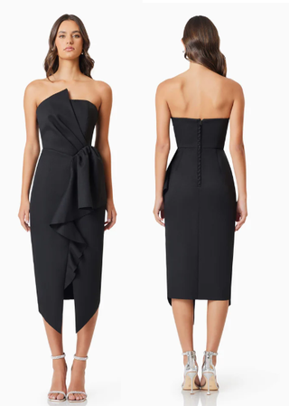 Elliatt Strapless Bow Reception Cocktail Midi Sheath Dress Black Women's Size S