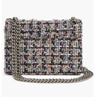 Kurt Geiger London Crystal Tweed Mini Brixton Lock Chain Strap Shoulder Bag Pink