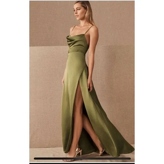 NWT Fame & Partners Rosabel Satin Open Back Maxi Slip Dress Olive Green Women 2