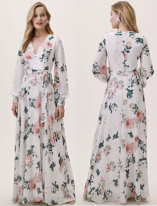 NWT Yumi Kim Giselle Floral V-Neck Chiffon Maxi Dress White/Pink Women's Size M