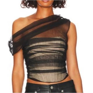 NBD Yara Sheer Mesh Off-the-Shoulder Crop Corset Top Black Womens Size Small