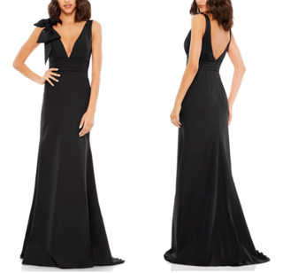Mac Duggal Sleeveless Plunging Neck Bow Detail Mermaid Gown Black Women's Size 6