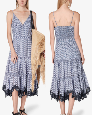 Derek Lam 10 Crosby Samaria Embroidered Cami A-Line Midi Dress Blue Women's 2