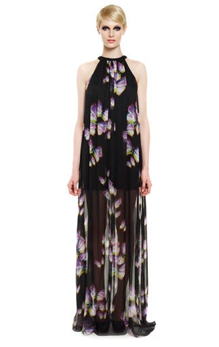 Erin Fetherston Silk Butterfly Gardens Halter Chiffon Maxi Dress Black Women's 8
