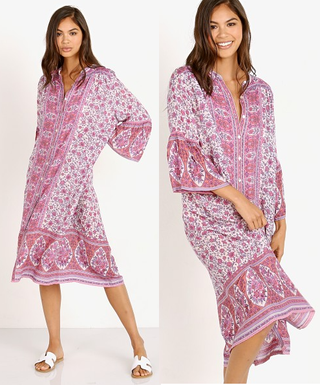 Spell & The Gypsy Jasmine Floral Midi Tunic Cover Up Dress Lilac Women's Size M