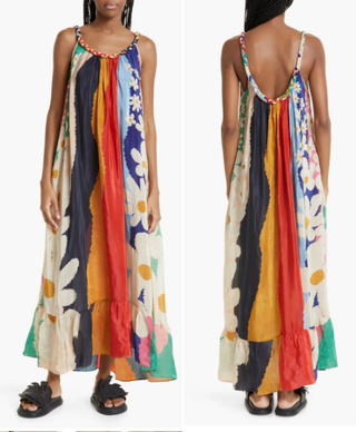 FARM Rio Super Fun Daisy & Stripe Sleeveless Maxi Dress Multi Women's Size XS