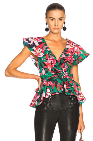 NWT Marissa Webb Maisie Floral Print Ruffle Hem Blouse Top Garnet Lily Women's M