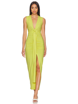 Susana Monaco Tie Front Plunging V-Neck Gathered Maxi Dress Glow Women's Size XS