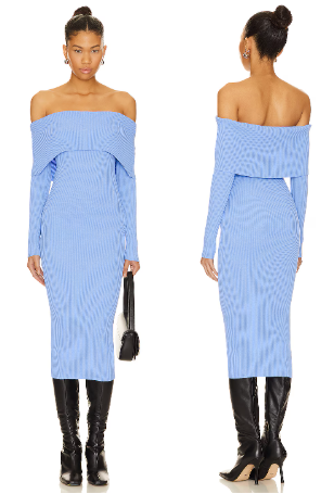 superdown Loraine Off the Shoulder Knit Bodycon Midi Dress Blue Women's Size XS