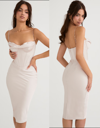 House Of Cb Myrna Crystal Satin Corset Midi Slip Dress Blush Pink Womens Size XS